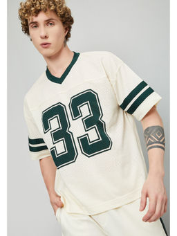 max - Men Off White Typography Polyester T-Shirt