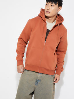 max - Men Rust Solid/Plain Pure Cotton Jacket