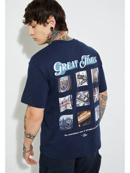 max - Men Blue Printed Cotton T-Shirt