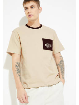 max - Men Beige Solid/Plain Cotton T-Shirt