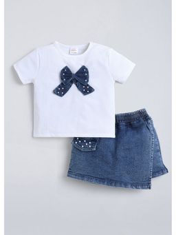 Hopscotch - White Bow Pearl Applique Top And Skort