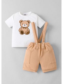 Hopscotch - White Teddy Embroidery T-Shirt And Shorts