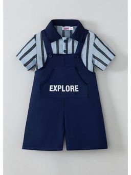 Hopscotch - Navy Blue Striped Polo T-Shirt And Dungaree