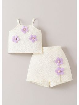 Hopscotch - Floral Applique Textured Top And Skort