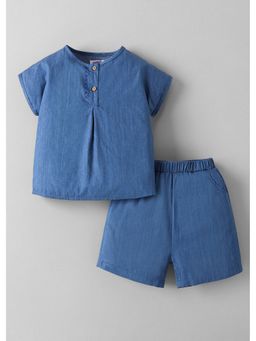 Hopscotch - Navy Blue Solid T-Shirt And Shorts
