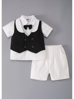 Hopscotch - White Woven Waistcoat With Shirt Shorts And Bow