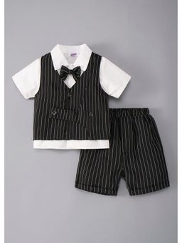 Hopscotch - Black Striped Bow Applique Shirt With Shorts And Waistcoat