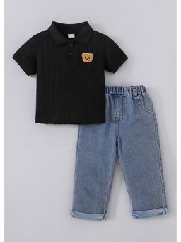 Hopscotch - Black Teddy Applique T-Shirt And Jeans