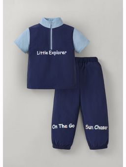 Hopscotch - Navy Blue Typography Top And Joggers