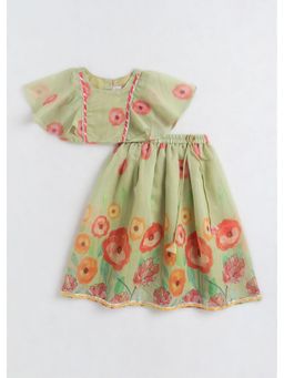 Hopscotch - Green Floral Printed Lehenga And Choli