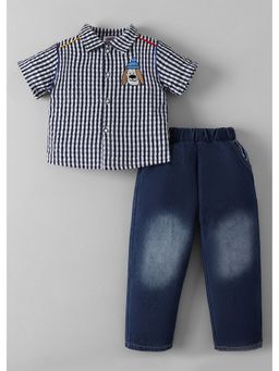 Hopscotch - Black Puppy Embroidery Checkered Shirt And Jeans