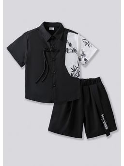 Hopscotch - Black Colour-Block Printed Shirt And Shorts