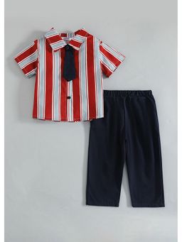 Hopscotch - Red Striped Collared Shirt And Pant With Tie