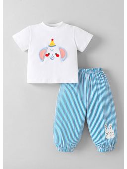 Hopscotch - White Elephant Applique T-Shirt And Joggers