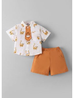 Hopscotch - White All Over Animal Shirt With Shorts And Tie