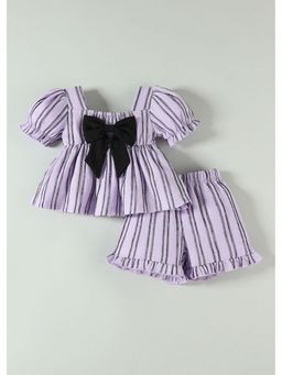 Hopscotch - Purple Bow Applique Striped Top And Shorts