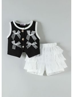 Hopscotch - Black Bow Applique Textured Top And Shorts