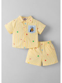 Hopscotch - Yellow Striped Star Cotton Shirt And Shorts