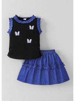 Hopscotch - Black Butterfly Ruffled Top And Skirt