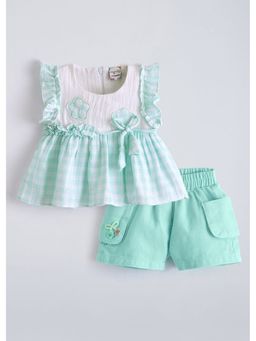 Hopscotch - Green Checks Ruffled Top And Shorts