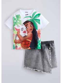 Hopscotch - White Moana Graphic T-Shirr And Denim Shorts
