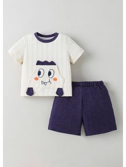 Hopscotch - White Textured T-Shirt And Shorts