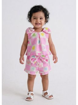 Hopscotch - Pink Bow Applique Checks Top And Shorts