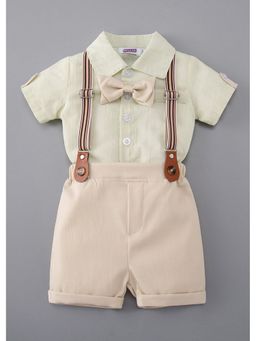 Hopscotch - Green Woven Shirt And Shorts Suspender With Bow