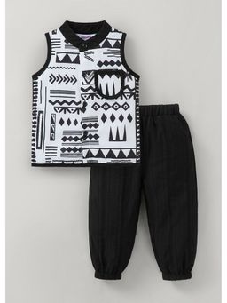 Hopscotch - White Geometric Print Shirt And Joggers