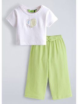 Hopscotch - Pearl Heart Bow Applique T-Shirt And Pant