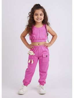 Hopscotch - Pink Teddy Doll Patch Crop Top And Joggers