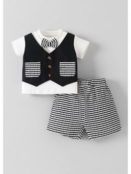Hopscotch - White Striped T-Shirt With Attached Waistcoat Shorts And Bow