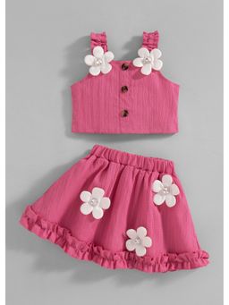 Hopscotch - Pink Floral Textured Top And Skirts
