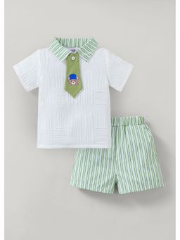 Hopscotch - White Textured Polo T-Shirt And Shorts With Tie