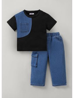 Hopscotch - Black Colorblock T-Shirt And Jeans