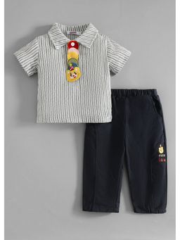 Hopscotch - Grey Stripes Polo T-Shirt And Pant With Tie