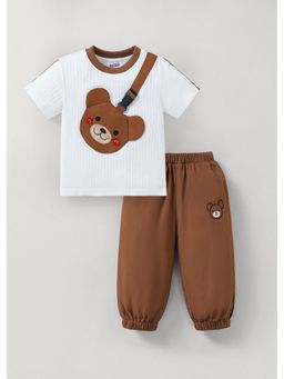 Hopscotch - White Bear Applique T-Shirt And Joggers