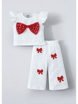 Hopscotch - White Bow Applique Embellished Co-Ord Set