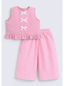 Hopscotch - Pink Checks Gingham Bow Applique Co-Ord Set