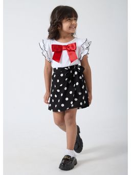 Hopscotch - Ruffled Bow Applique Polka Dot Top And Skorts