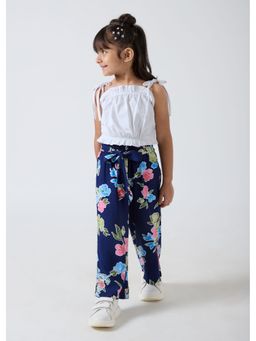Hopscotch - White Top And Bow Applique Floral Elasticated Pant
