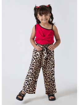 Hopscotch - Red Textured Top And Lepard Printed Pant