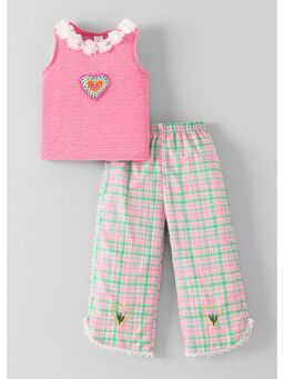 Hopscotch - Pink Textured Top And Plaid Pant