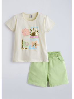 Hopscotch - Cream Beach Puff Print T-Shirt And Shorts