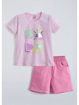 Hopscotch - Pink Beach Puff Print T-Shirt And Shorts