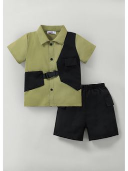 Hopscotch - Green Cut And Sew Collared Shirt With Shorts