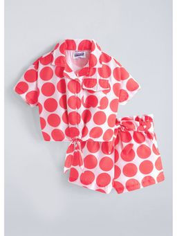 Hopscotch - Red Polka Dot Collared Shirt And Shorts
