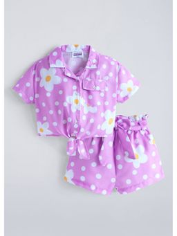 Hopscotch - Purple Polka Dot Floral Shirt With Shorts And Belt