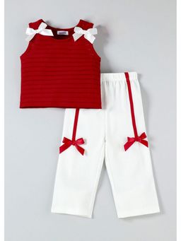 Hopscotch - Red Bow Applique Textured Top And Pant