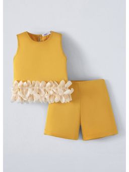 Hopscotch - Floral Applique Ruffled Top And Shorts